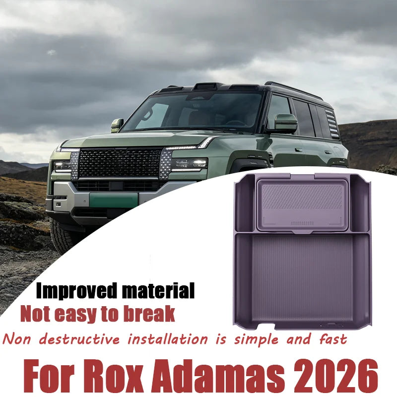 For Rox Adamas 2026 Center Console Lower Storage Box, Drop-in Organizer Tray with Sunglasses Holder & Anti-Slip Pad