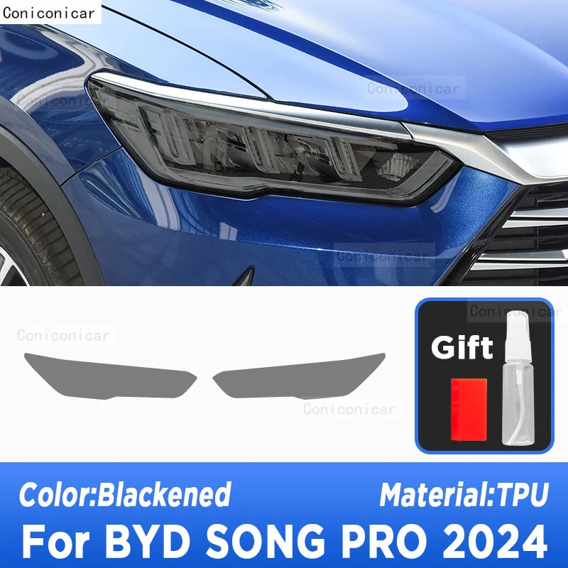 Car Headlight Tint Anti-Scratch Smoked Black Protective Cover Film TPU Stickers For BYD SONG PRO 2024 Repair Accessories