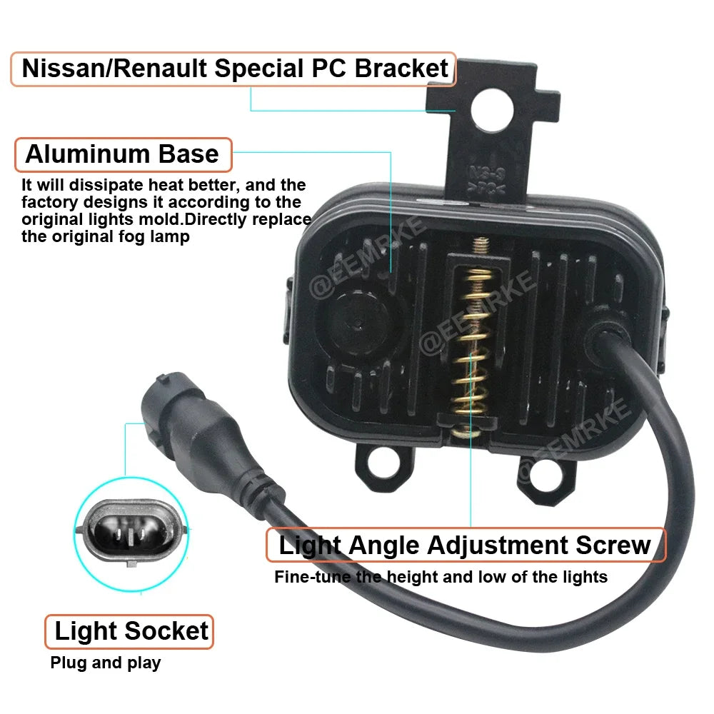 مصابيح ضباب LED عالية الطاقة 40 واط لسيارة نيسان جوك F16 MK II 2019 2020 2021 2022 2023، مصباح أمامي بعدسة DRL 12 فولت أبيض أصفر