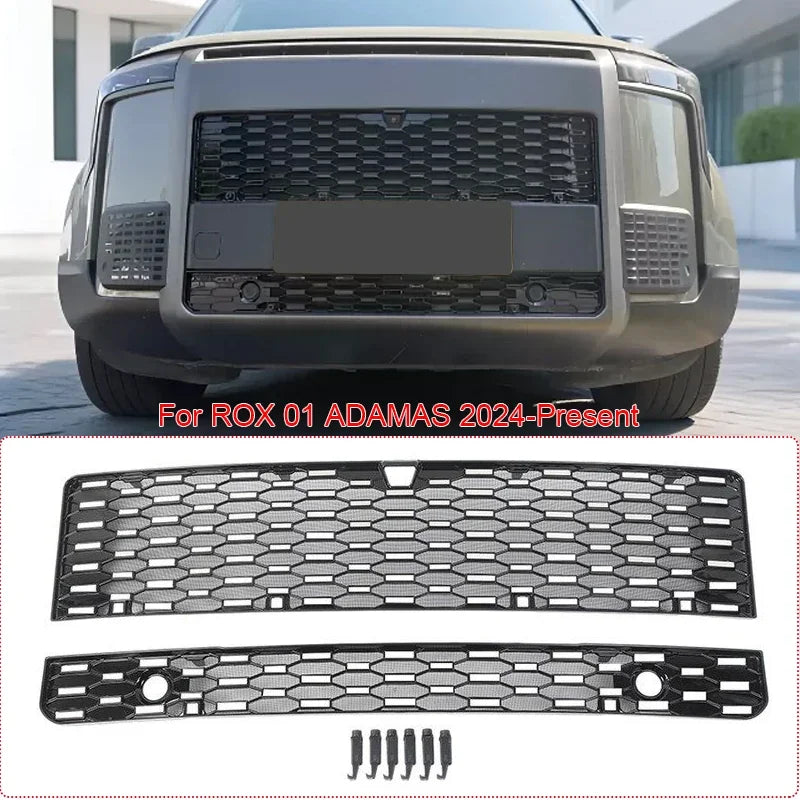 Car Replace Bumper Center Intake Grille Cover For ROX 01 ADAMAS 2024-Present Front Upper Lower Grille  Buckle Insect Proof Net
