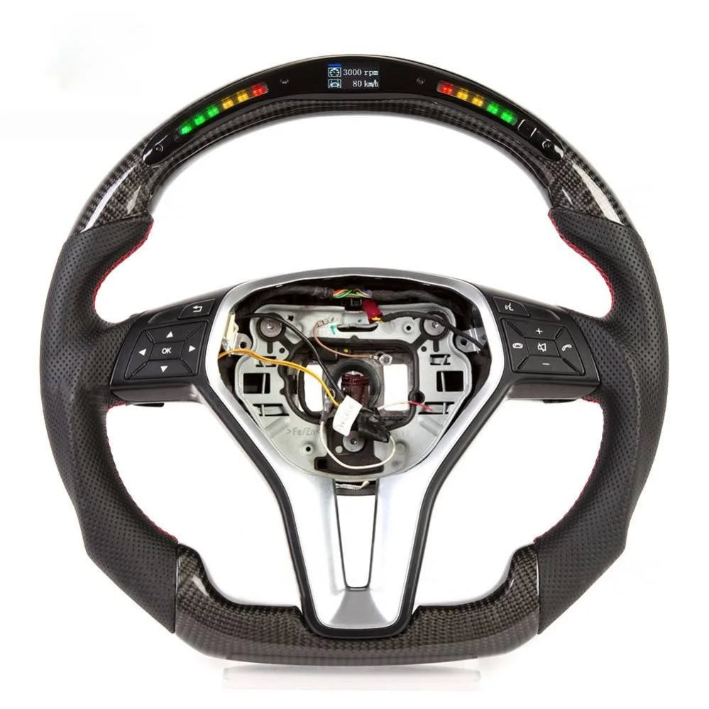 for Mercedes Benz W204 W212 W218 W117 W116 GLC CLS Class a LED Carbon Fiber Handmade Leather Steering Wheel Without airbags