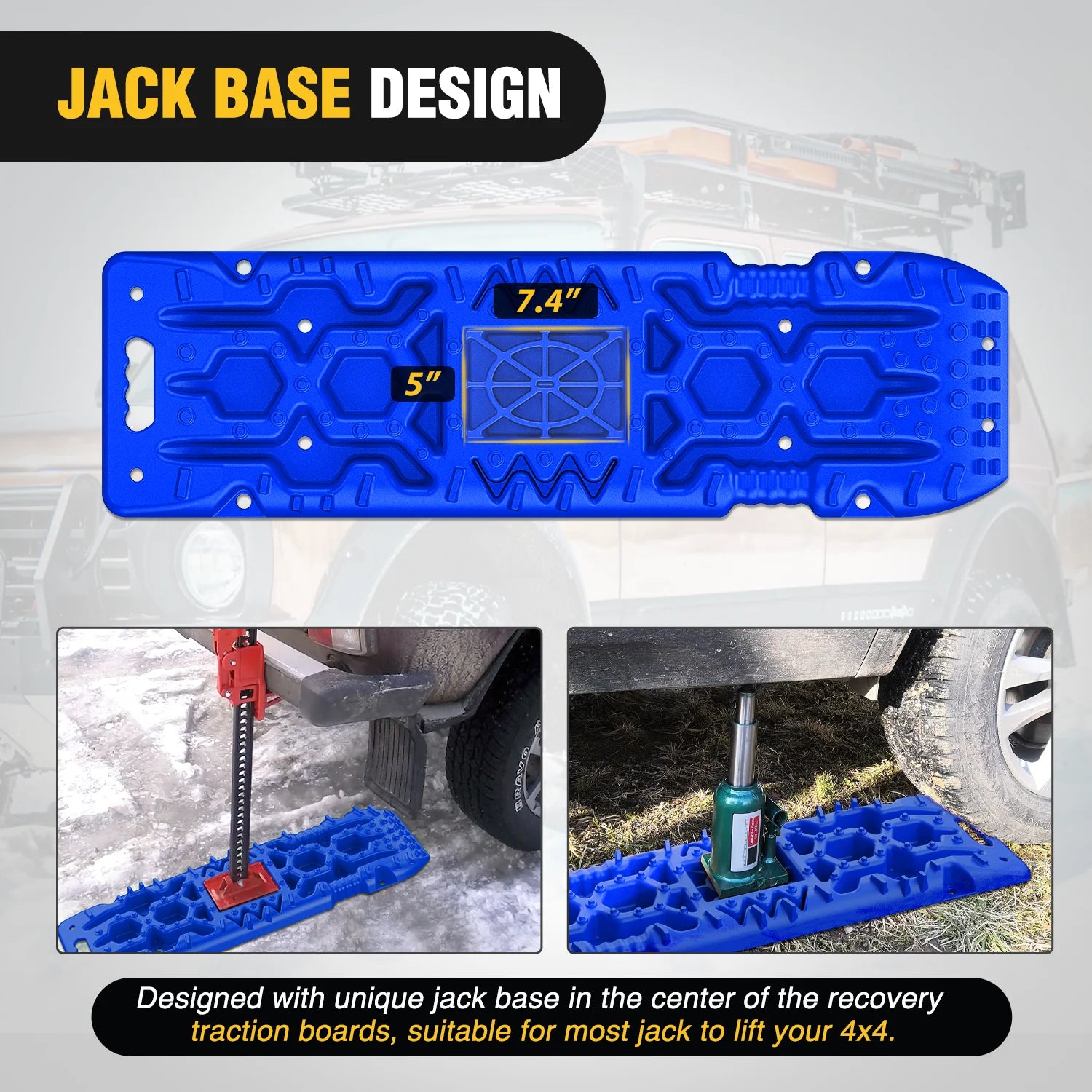 Nilight Recovery Off-road Traction Boards with Jack Lift Base Emergency Tire Ladder Mats For 4WD 4X4 Mud Sand Snow with 2PCS Mounting kit Carry Bag 2 leashes (Blue/black)