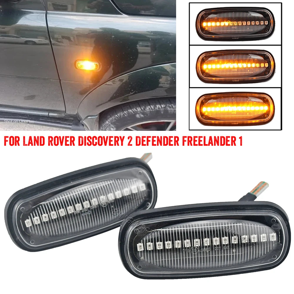 2PCS Dynamic Flowing LED Side Marker Light For Land Rover Discovery 2 1999-2004 Defender Freelander 1 2002-2005