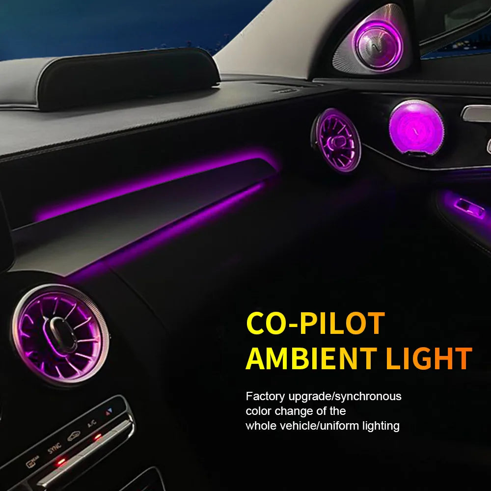 For Mercedes Benz Ambient Lights W205 X253 GLC Turbine Nozzle Air Vent Atmosphere 4D Rotating Tweeter Speaker Copilot LED Strip