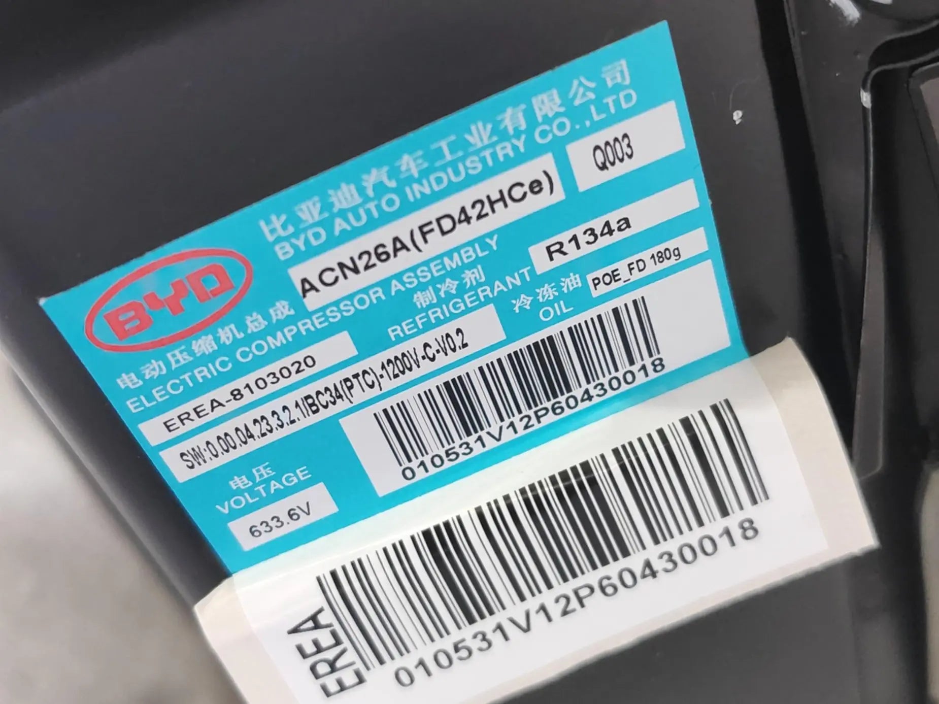 BYD Song L EV High Voltage Hybrid A/C Compressor EREA-8103020, Original BYD Genuine Parts, Authentic Quality Guarantee