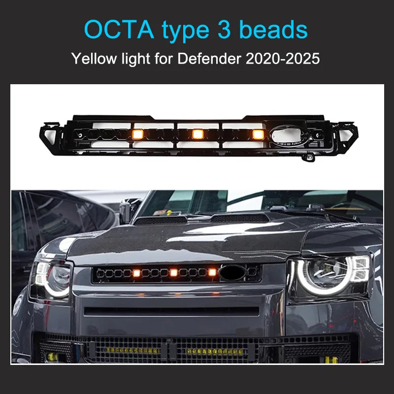 90 110 130 2020-2025 Led Decoration Light LED Dynamic Running Light Exterior item Front Grille Lamp for Land Rover Defender