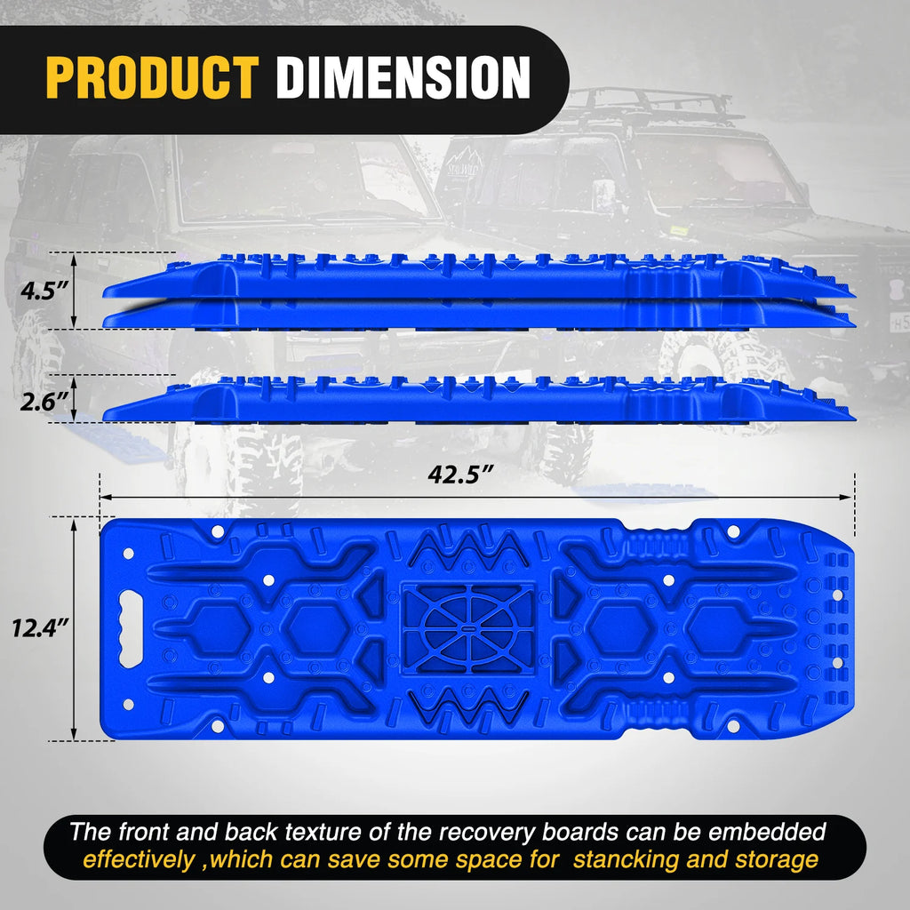 Nilight Recovery Off-road Traction Boards with Jack Lift Base Emergency Tire Ladder Mats For 4WD 4X4 Mud Sand Snow with 2PCS Mounting kit Carry Bag 2 leashes (Blue/black)