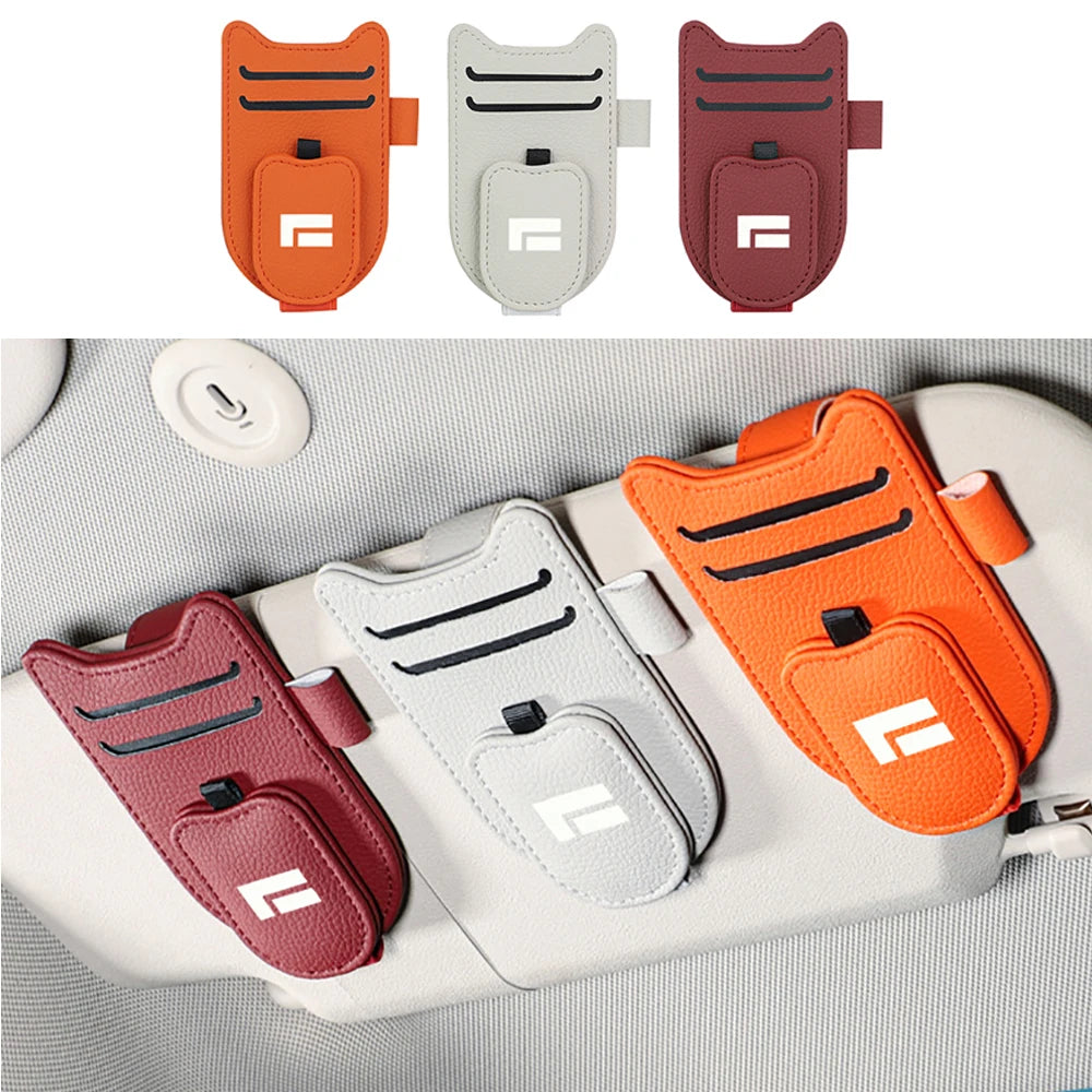 Multifunctional Car Glasses Clip Bill Leather Fit For BAIC JISHI Rox Adamas 2026 Car Visor Storage Box Sunglasses Clip