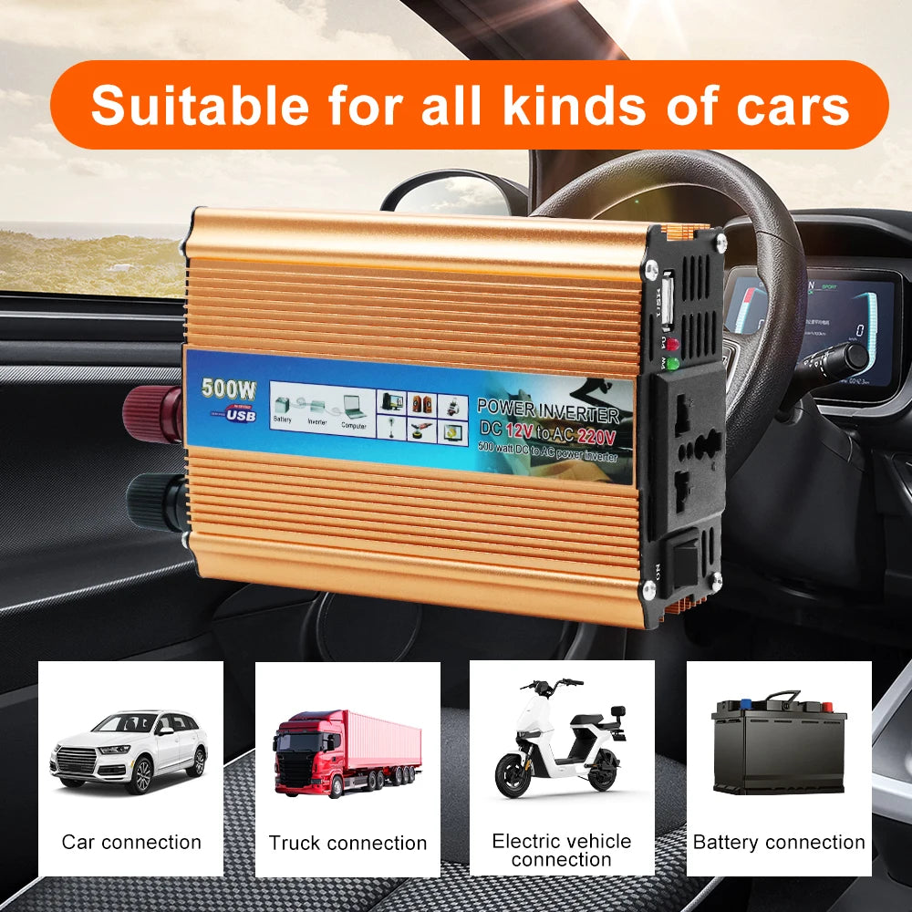 Auto Power Supply Inverter Car Power Inverter 500W DC 12V To AC 220V Battery Converter Car Accessories USB Voltage Transformer