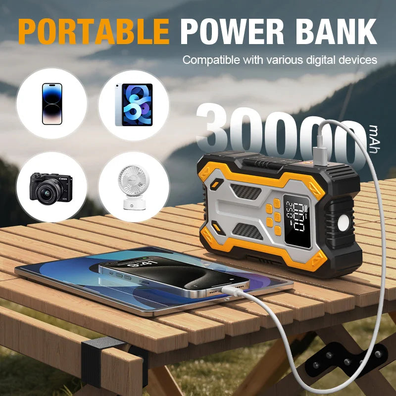 Jump Starter with Air Compressor 7000A Portable Car Battery Booster (9.0 Gas/6.5L Diesel) with 160PSI Auto-Shutoff Tire Inflator