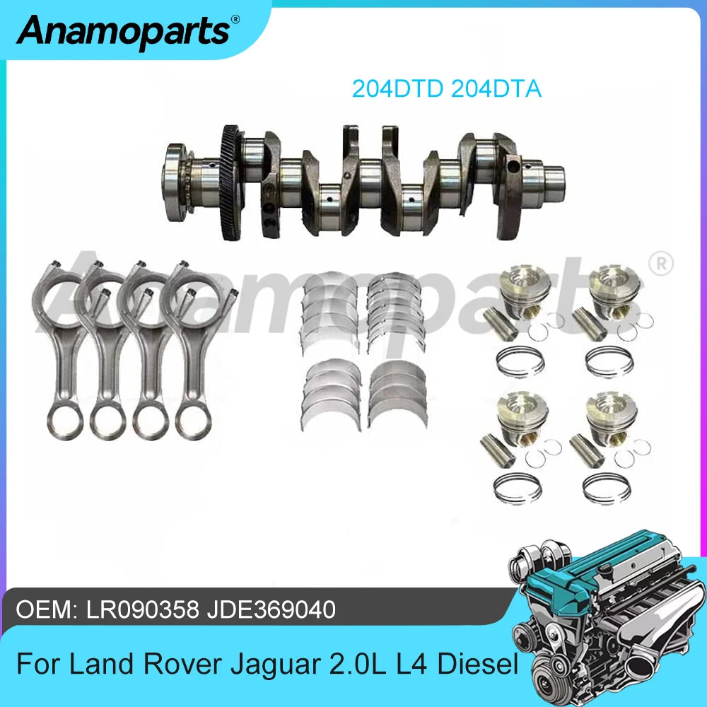 Crankshaft Main & Con rod Bearing & Connecting Rod Piston Kit Fit 2.0 L L4 Diesel 204DTA 204DTD For Land Rover Jaguar XF 2.0L