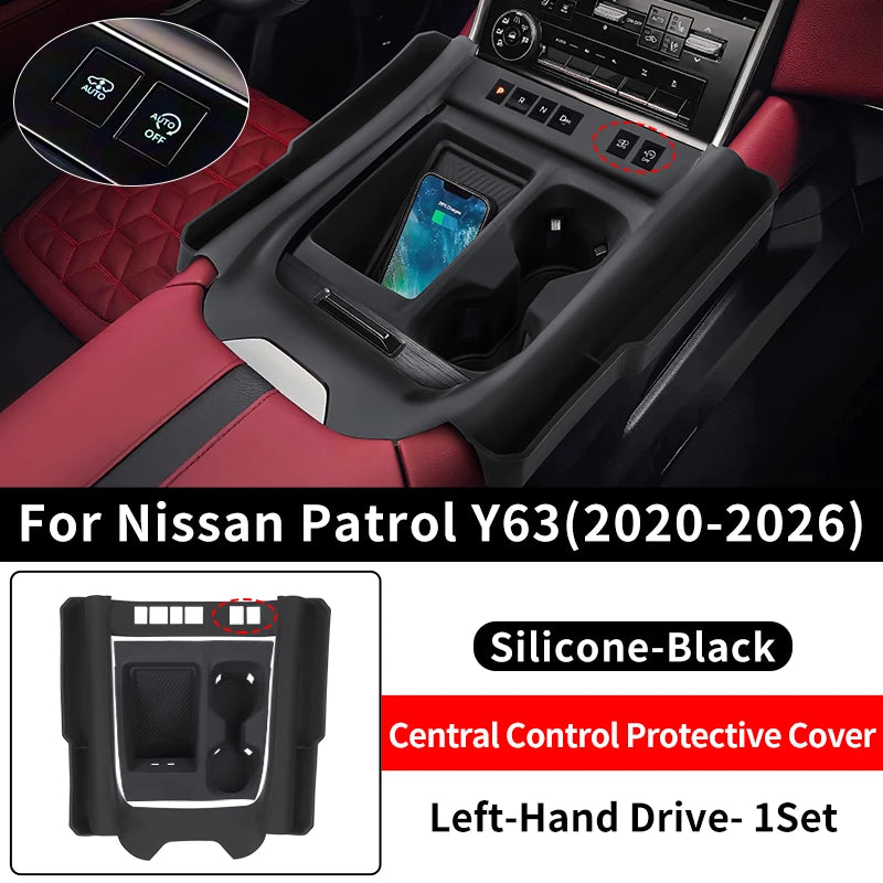 غطاء سيليكون لوحدة التحكم المركزية في نيسان باترول Y62 Y63 موديلات 2020 2023 2025 2026، حافظة واقية مضادة للخدش لحامل الأكواب ومسند الذراع