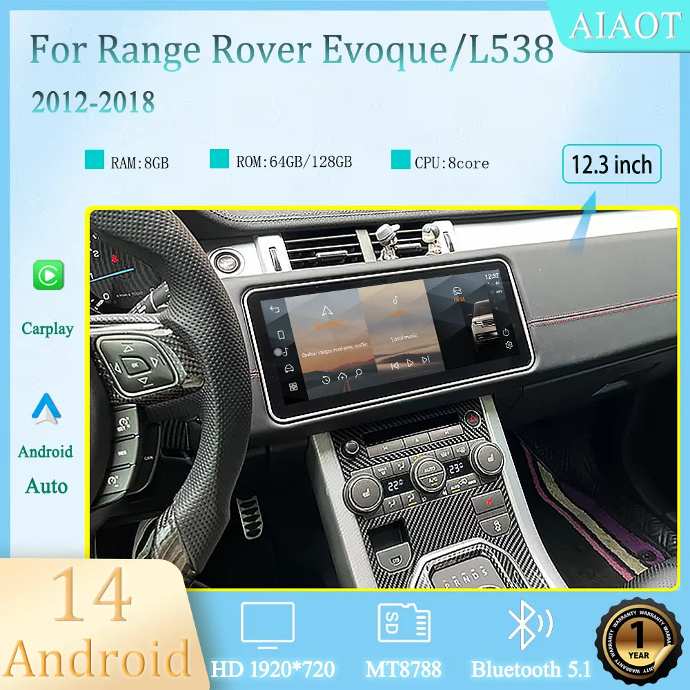 12.3inch Android14  For2012-2018 Range Rover Evoque L538 Multimedia Player Car GPS Radio Wireless Carplay Auto Original OEM Menu