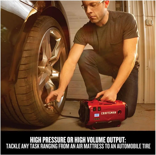 3-in-1 Tire Inflator: Cordless, 120V, 12V Car Adapter, Auto Shutoff, Digital Gauge, Portable Air Compressor