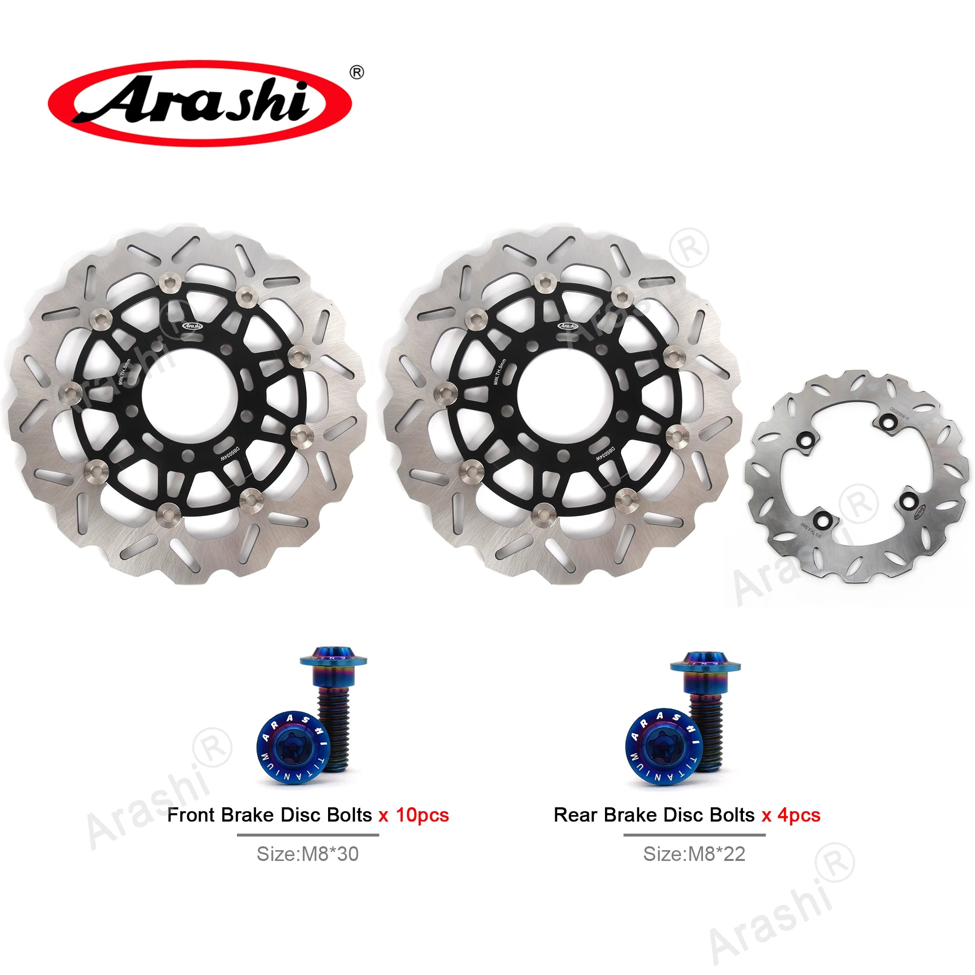 Arashi 1 Set For KAWASAKI ZX6R NINJA 600 2007 2008 2009 2010 2011 2012 2013 2014 2015 CNC Front Rear Brake Disc Rotors ZX-6R