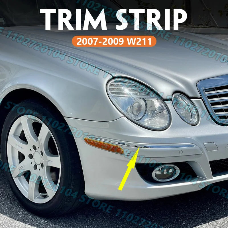 for 2007-2009 W211 Mercedes Benz E320 E350 E550, E63 AMG Front Rear Bumper Chrome Strip Trim 2118852321 2118852721 2118850221