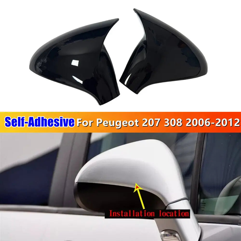 لبيجو 207 308 2006 2007 2008-2012 غطاء مرآة جانبية للرؤية الخلفية للسيارة من ABS، غطاء جناح، زخرفة هيكل الباب الخارجي، ملصق لاصق