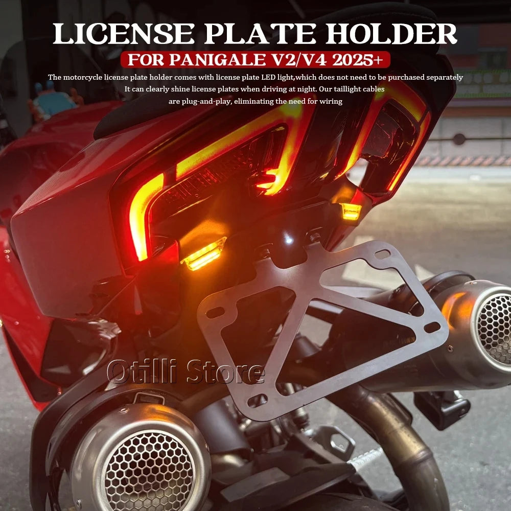 Motorcycle Rear Short Tail Fender Eliminator LED Light License Plate Holder Bracket For Ducati Panigale V4 PANIGALE V2 2025 2026