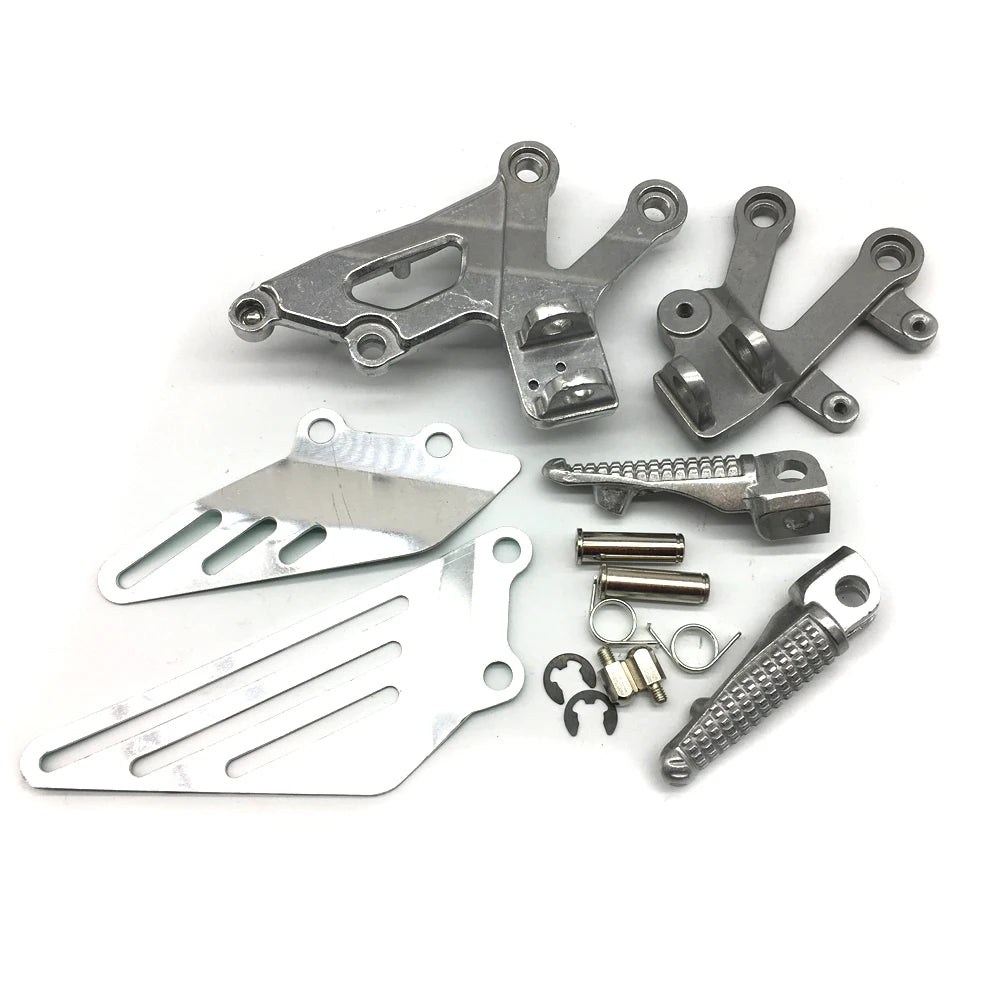 Motorcycle Silver Front Rider Foot Pegs Footrest Bracket Fit For Kawasaki Ninja ZX12R 2002-2005
