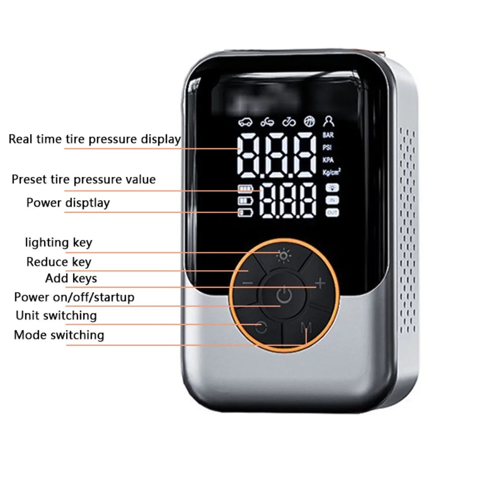 Portable Air Pump Wireless Car Tire Inflator Electric Air Compressor LCD Display Air Injector for Bike Car Motorcycle Tyre Ball