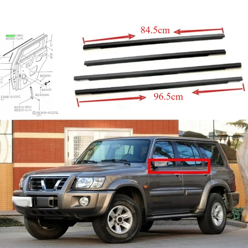 1 Kit Black Moulding Window Door Belt Line Shell for Nissan Patrol Y61 1995-2005 Weatherstrip Protect Rubber Seal 82820-VB000