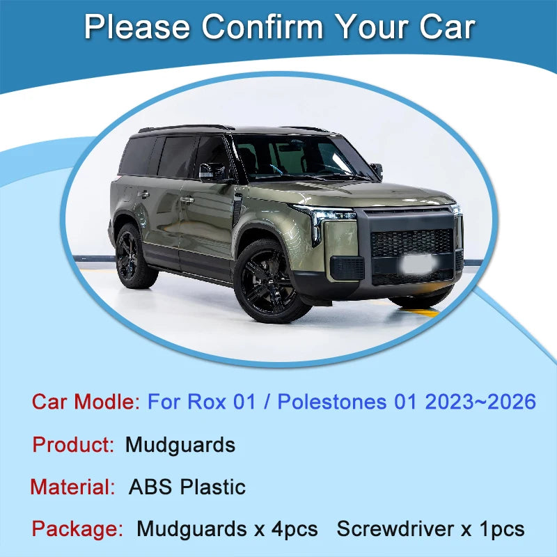 For Rox 01 Polestones 01 2023 2024 2025 2026 Car Mudguards Splash Wheel Protection Mud Guard Flap MudFlap Front Rear Accessories