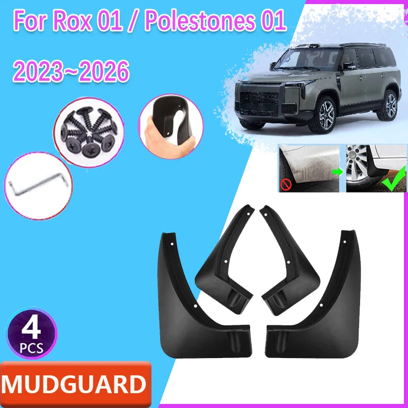 4PCS Rear Set Splash Guards For Rox 01 Polestones 01 2023 2024 2025 2026 Front Rear Mudguard Mudflap Fender Car Auto Accessories