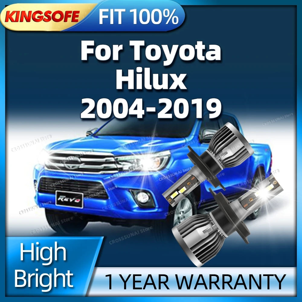 2Pcs LED Headlight 30000LM H4 Auto Lamp For Toyota Hilux 2004-2019 2008 2009 2010 2011 2012 2013 2014 HiLo Beam Canbus Bulbs