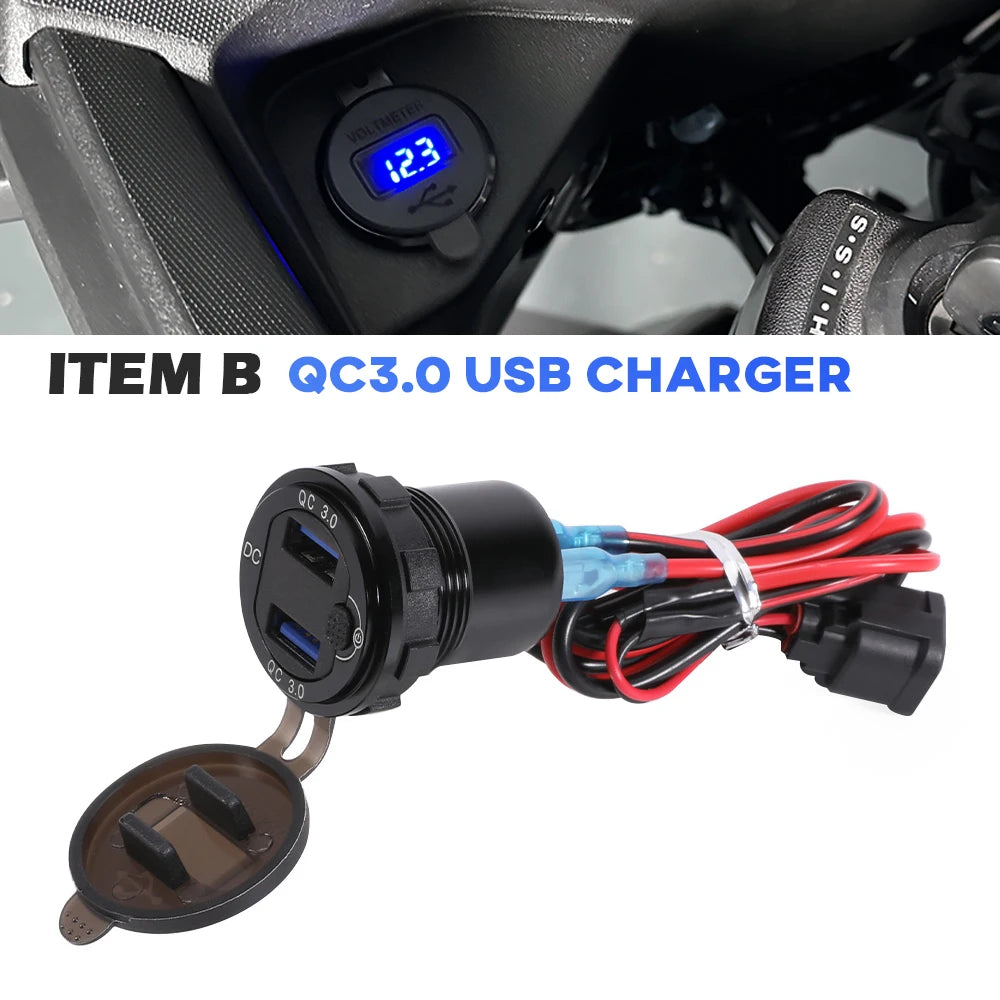 For HONDA XL750 Transalp 750 CRF Africa Twin 1000 1100 QC3.0 USB Charger 12V Power Outlet Connector Plug Dual USB Socket Cable