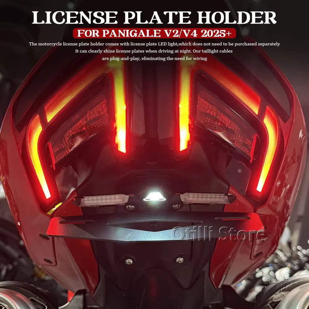 Motorcycle For Ducati Panigale V2 V4 2025 2026 License Plate Frame Holder Bracket Rear Fender Eliminator Tail Tidy W/LED Light