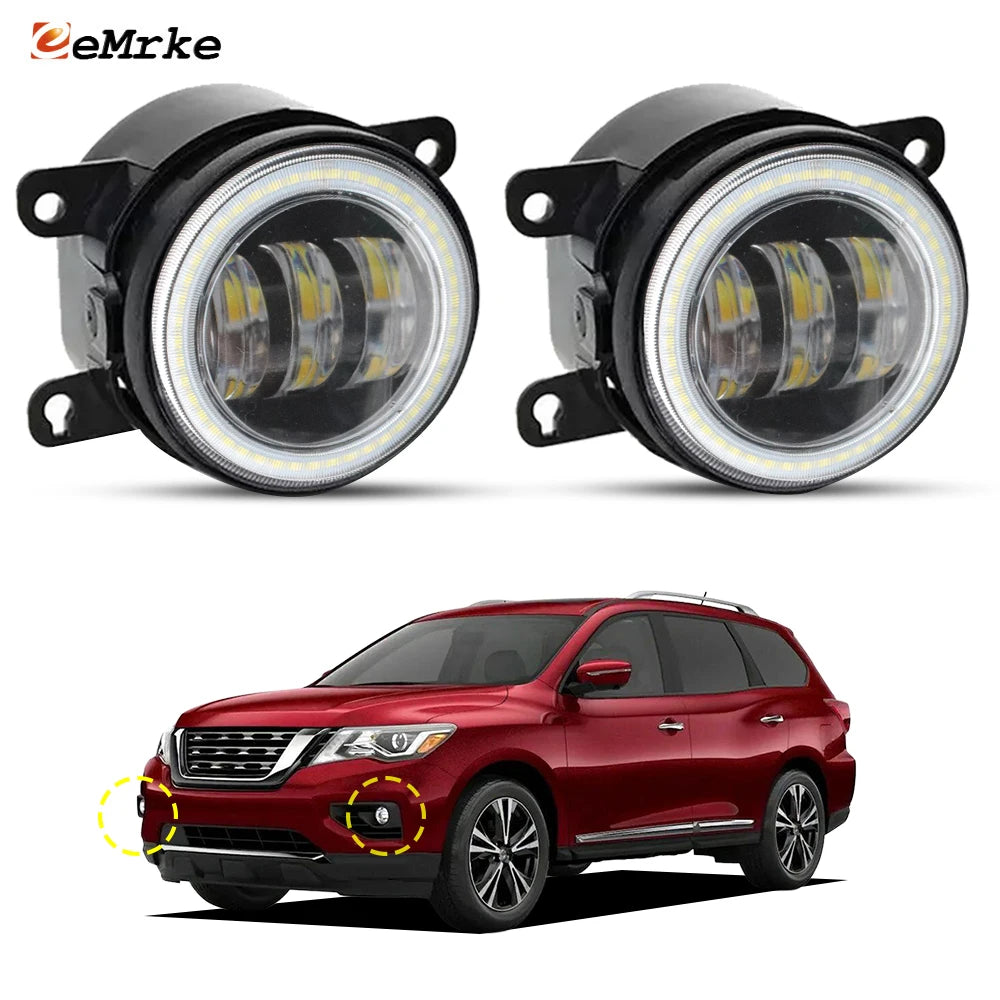 Two-Color Led Fog Lights Angel Eyes Day Light High Power 40W For Nissan Pathfinder MK4 R52 Facelift 2017 2018 2019 2020