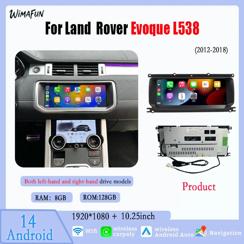 10,25" Odtwarzacz multimedialny Android 13 GPS Radio Bezprzewodowy Carplay i Auto Menu OEM Oryginalne do Range Rover Evoque Vela