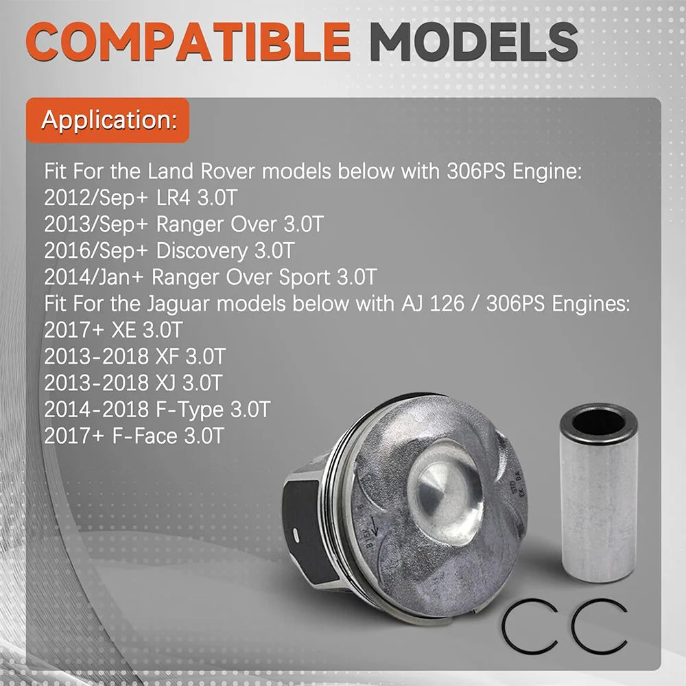 Engine piston kit For LAND ROVER DISCOVERY RANGE ROVER VELAR JAGUAR F-PACE F-TYPE XE XF 3.0L 3.0 L T V6 GAS 12-21 LR041639 306PS