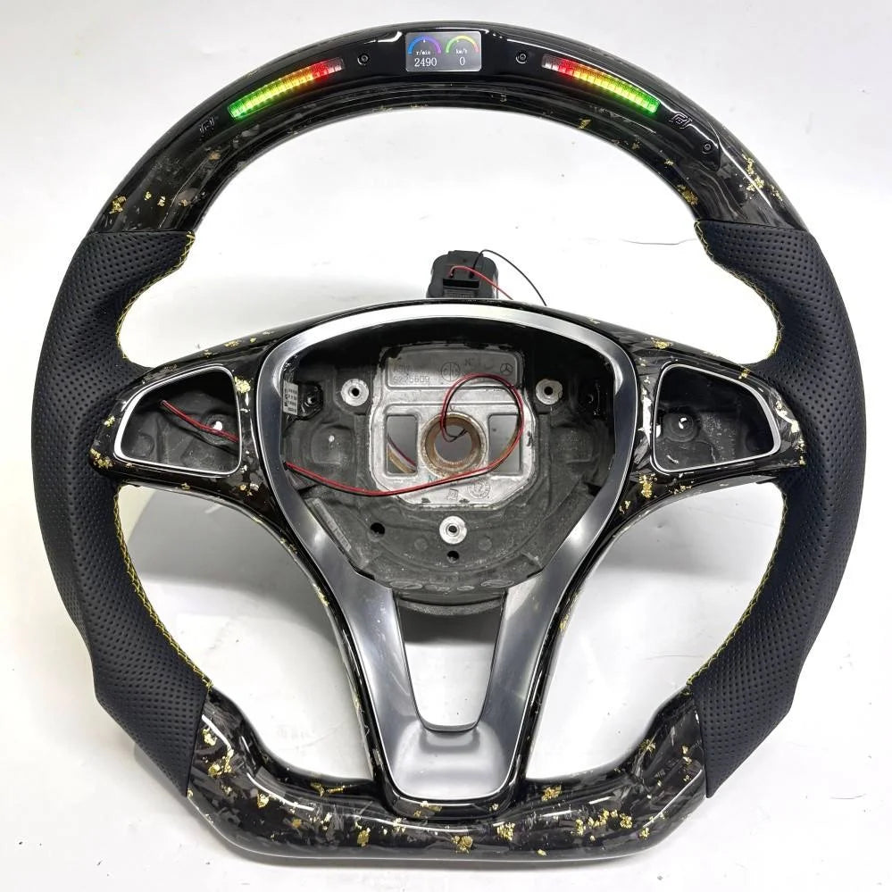 for Mercedes Benz W204 W212 W218 W117 W116 GLC CLS Class a LED Carbon Fiber Handmade Leather Steering Wheel Without airbags