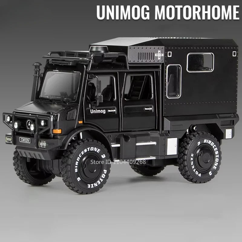 1:28 Scale Unimog U5000 Land Rover Defender Toy Car Model Rubber Tire Alloy Diecast Sound Light Off-Road Vehicle Child Toy