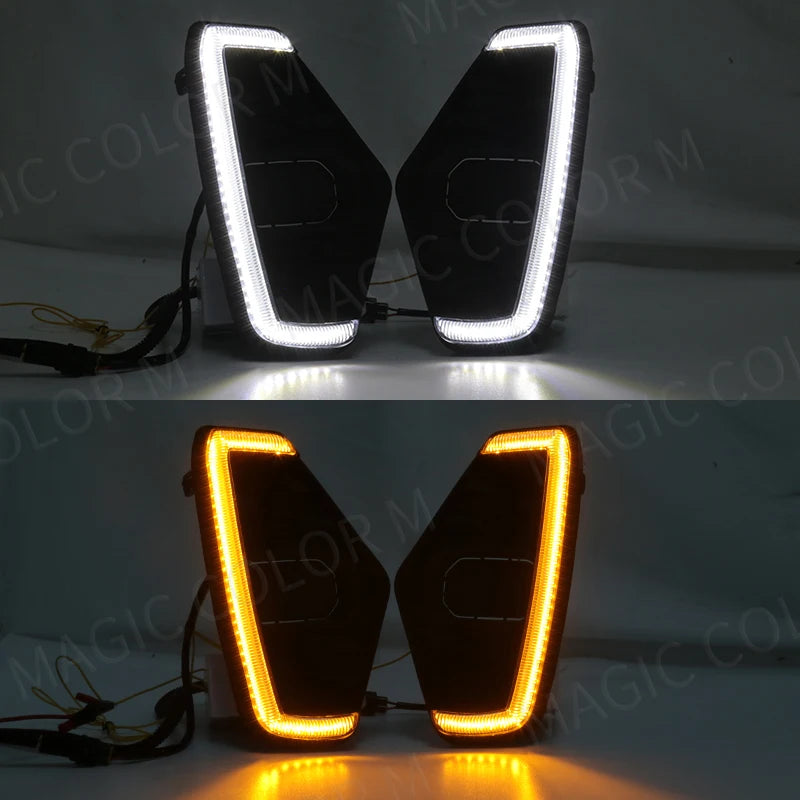 Car DRL For Nissan Navara NP300 Frontier 2020 2021 2022 Led Daytime Running Light Driving Fog White Yellow Turn Signal Lamp 12V