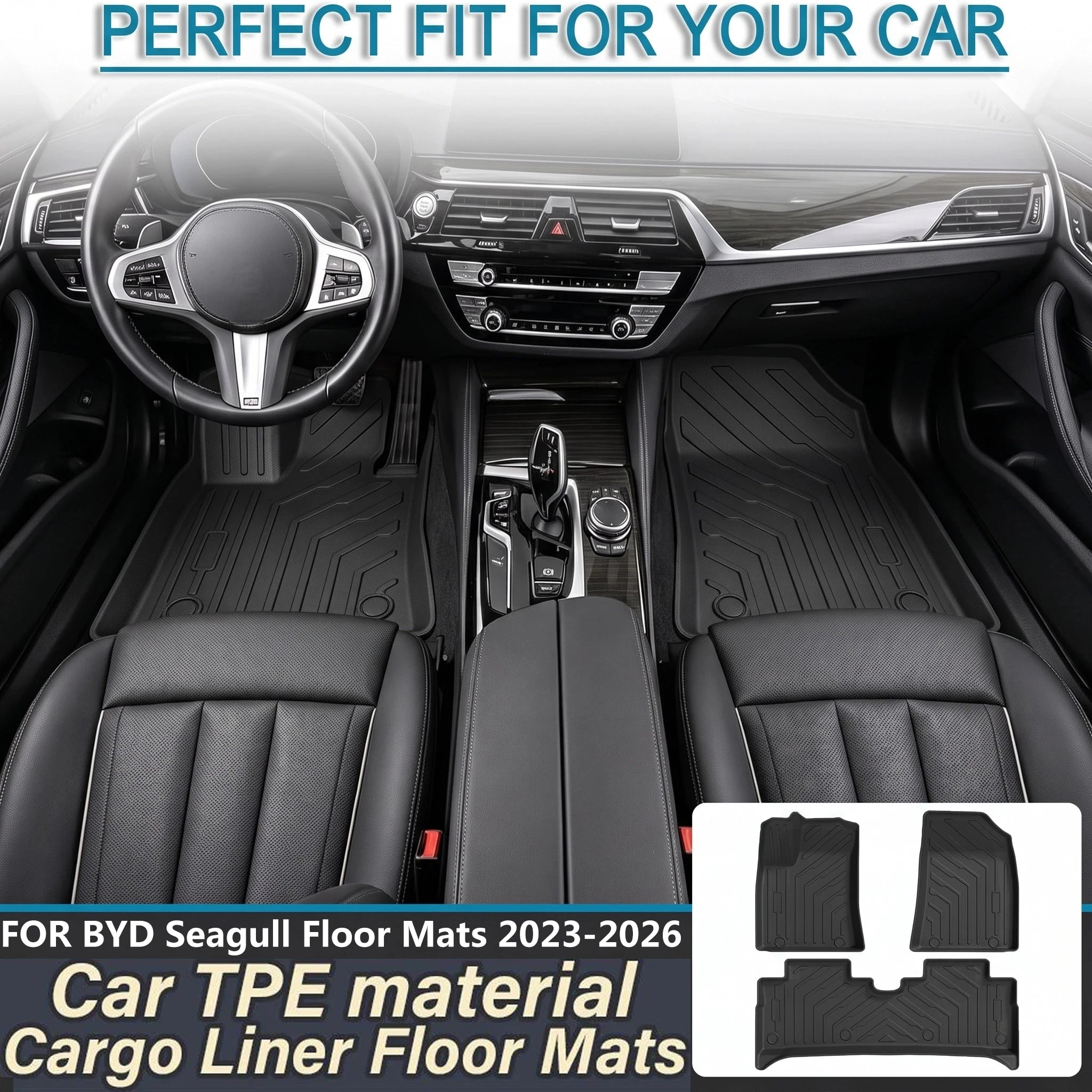 TPE Full Coverage Car Floor Mats Custom Fit BYD Seagull 2023-2026 Waterproof Anti-slip Auto Foot Liners EV Interior Protector