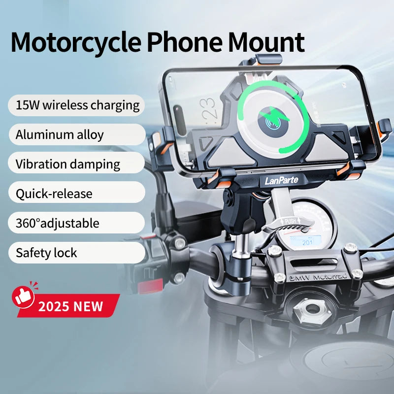 Mobile Phone Stand for Kawasaki Ninja 1000SX, 1100SX 2021–2026 Aluminum Shock-Absorbing 360° Adjustable Metal Navigation Stand