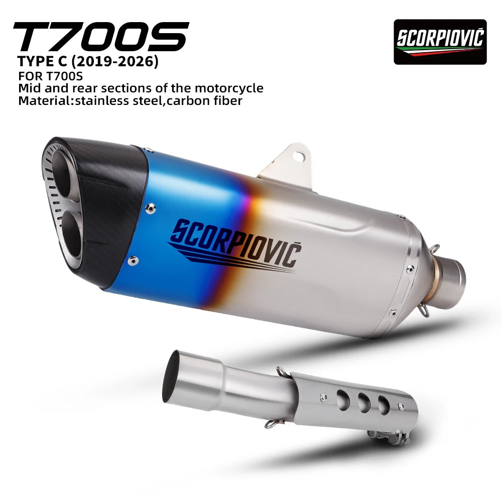 Slip-On Exhaust Muffler With Mid Link Pipe For Yamaha Tenere 700 T700s 2019-2025 Motorcycle Escape Syste