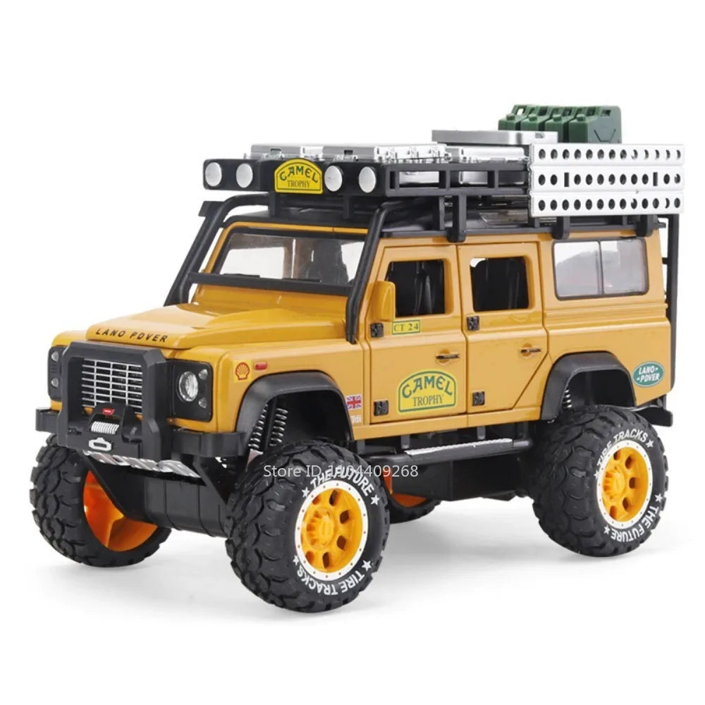 1:28 Scale Unimog U5000 Land Rover Defender Toy Car Model Rubber Tire Alloy Diecast Sound Light Off-Road Vehicle Child Toy