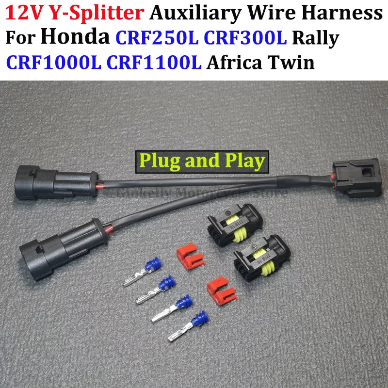 Y Splitter Cable Power Outlet Connector Plug 12V For Honda CRF250L CRF300L XL750 Transalp 2023-up CRF1000L CRF1100L Africa Twin