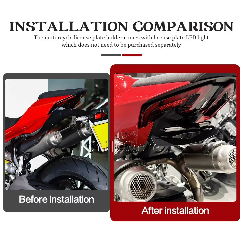 Motorcycle For Ducati Panigale V2 V4 2025 2026 License Plate Frame Holder Bracket Rear Fender Eliminator Tail Tidy W/LED Light