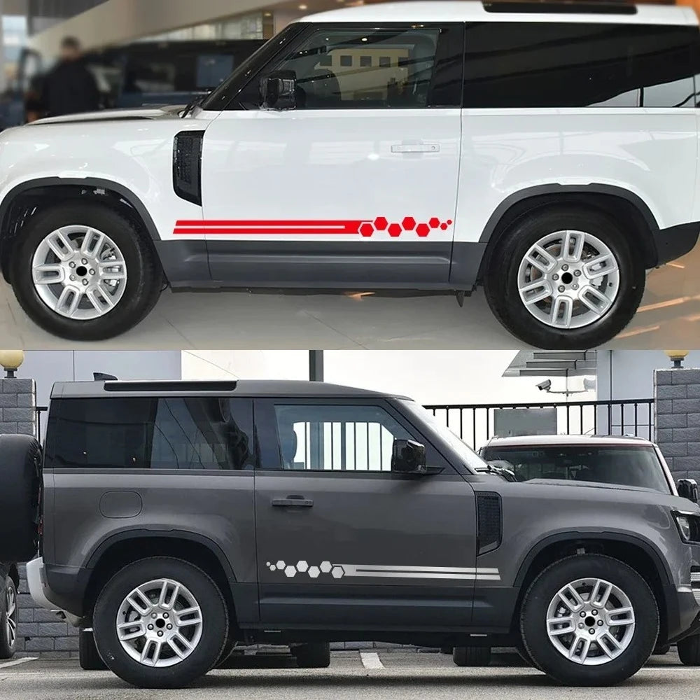 2PCS Car Stickers 4x4 Off Road Stripes Stickers Car Side Skirt Decals Car Body Decoration Accessories For Landrover Defender 90