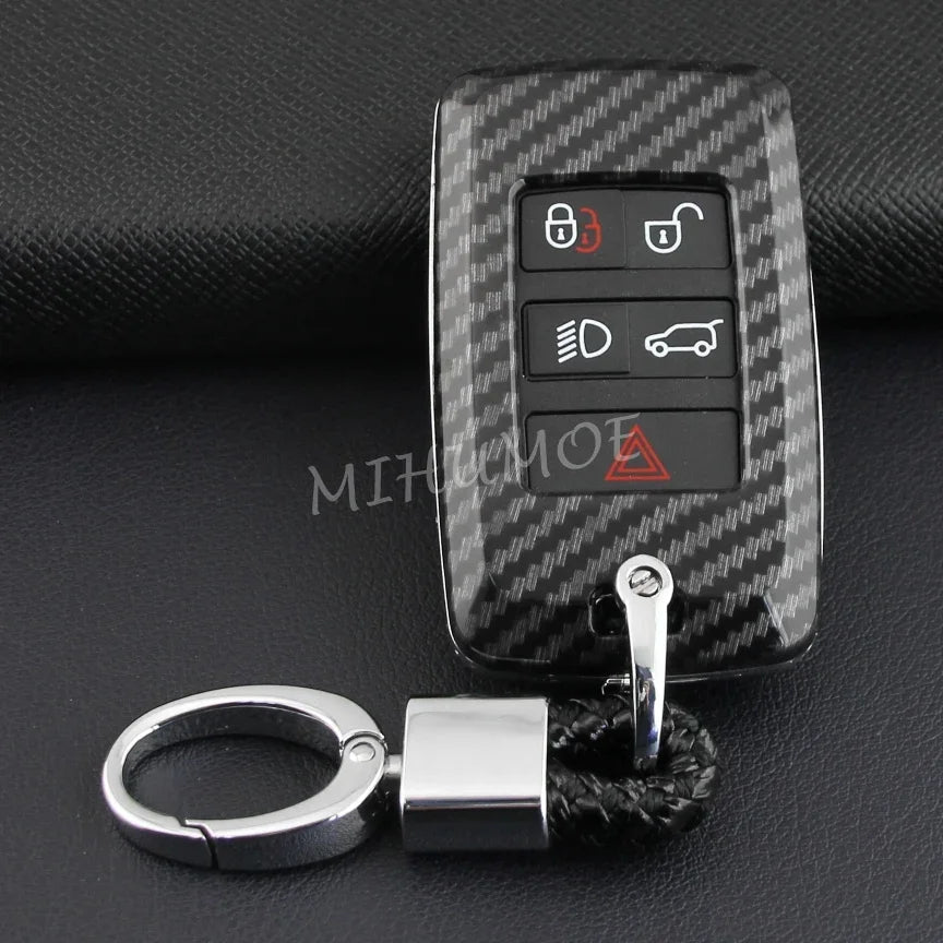 Carbon Fiber Car Key Fob Cover Chain Case For Land Range Rover Sport Evoque Velar Discovery Defender 90 110 130 Jaguar XE XF