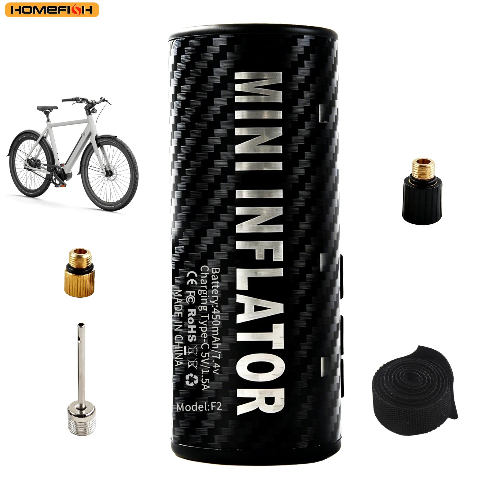 HOMEFISH 12V 120PSI Mini Air Compressor Tire Inflator Portable Electric Air Pump for Ball And Bicycle Tire Inflating