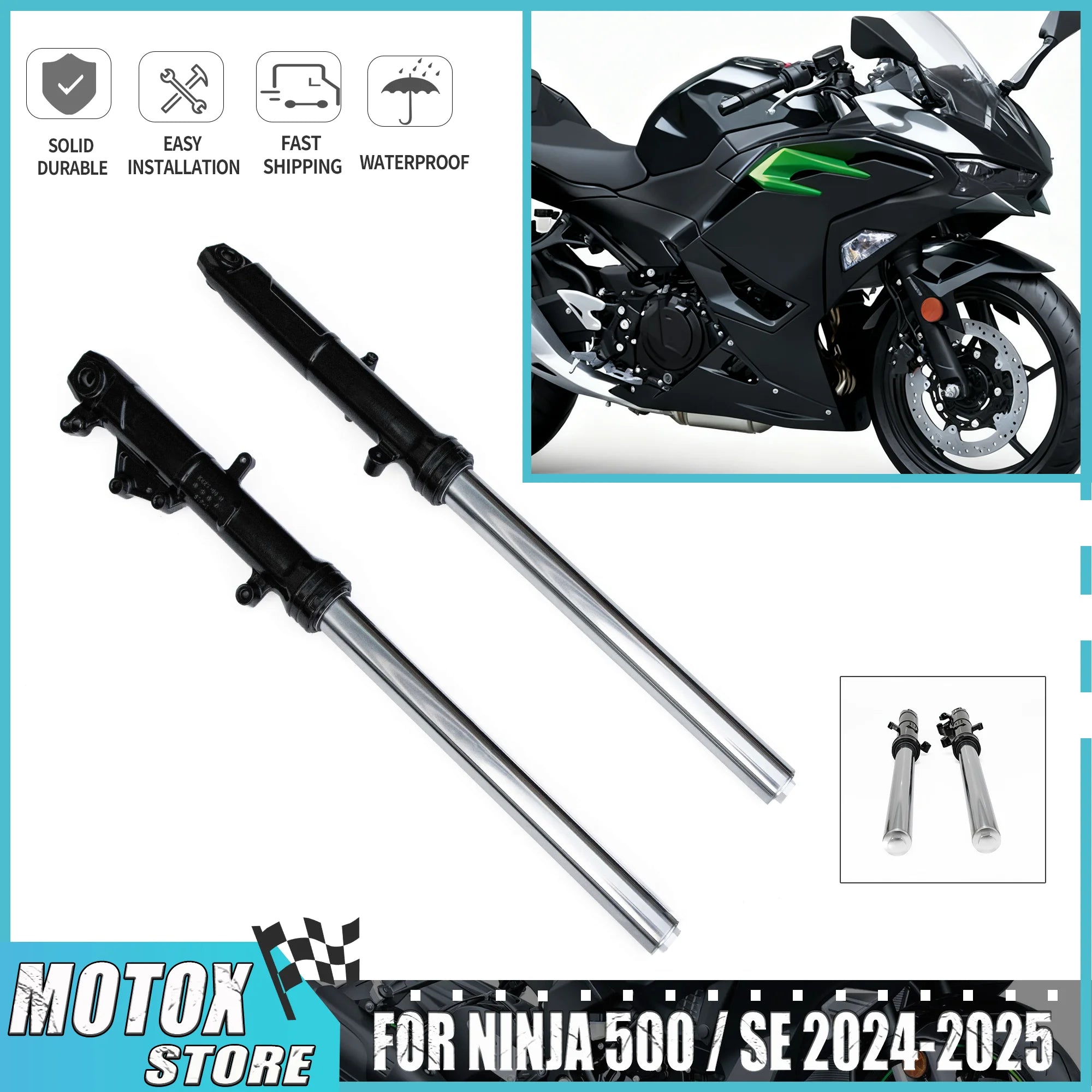 Front Fork Shock Absorber Suspension Damper Assembly Kit Fit For KAWASAKI NINJA 500 / SE 2024 2025 Motorcycle Parts