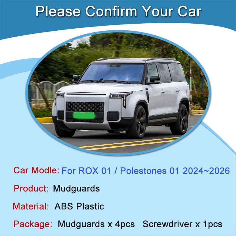 Car Mudflaps Splash Mud 4PCS For ROX 01 Polestones 01 2024 2025 2026 Front Rear Wheels Mudguards Guard Flaps Auto Accessories