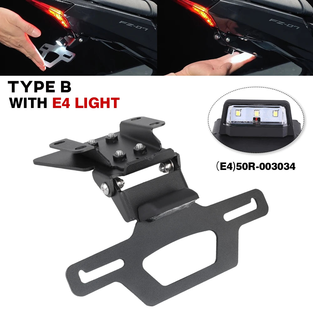 MT07 Foldable License Plate Holder For YAMAHA MT-07 FZ-07 2014-2024 Motorcycle Tail Tidy Frame Rear Fender Eliminator LED Light