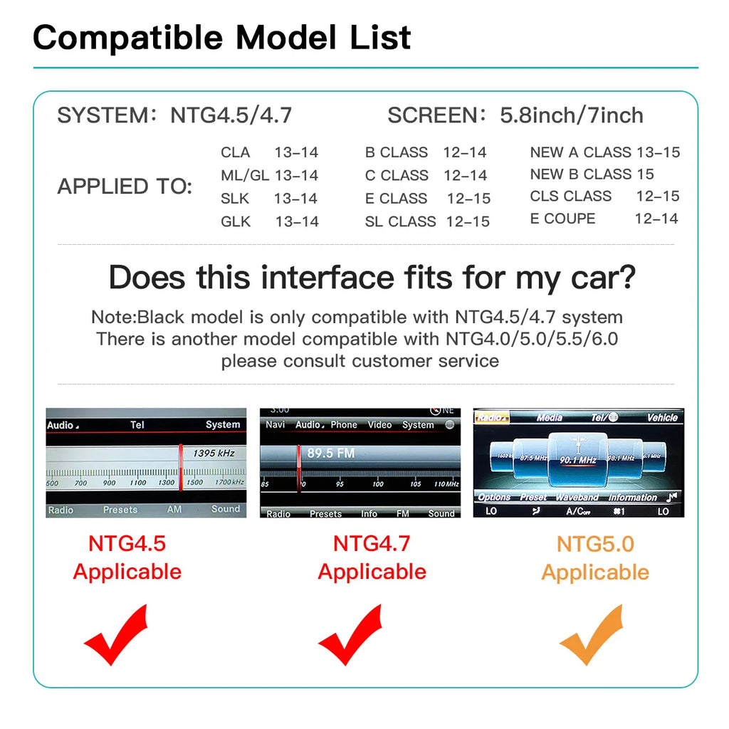 Android Auto CarPlay Mirror Link Airplay NTG4.5/NTG5.0 Wireless For Mercedes-Benz ML/GL W166/X166 2012-2015  Siri