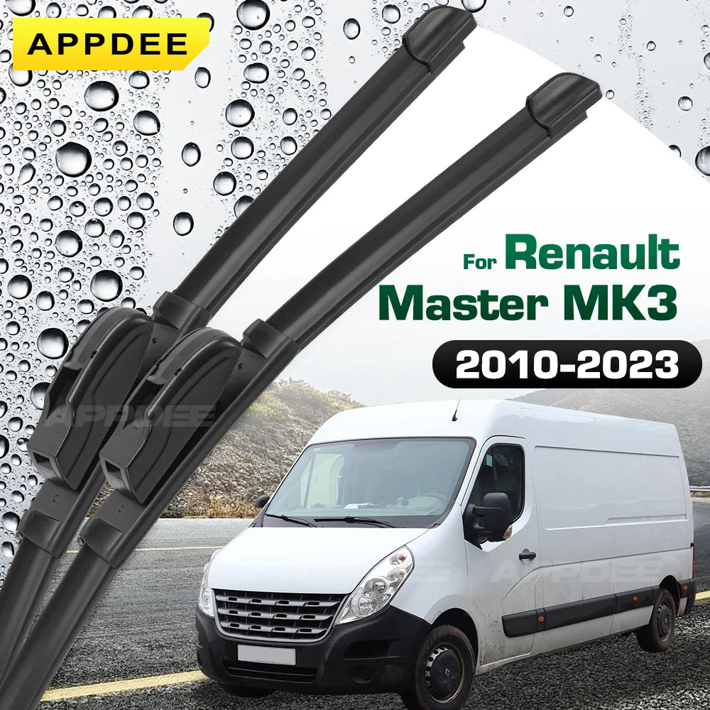 طقم شفرات مساحات أمامية من السيليكون والمطاط لرينو ماستر 3 ونيسان NV400 وموفانو 2010 - 2023 لفرشاة زجاج مقدمة السيارة